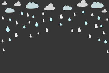 Hand drawn clouds and rain on dark grey background with copy space