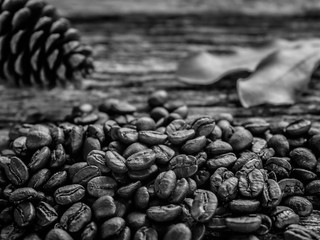 coffee beans on old wooden