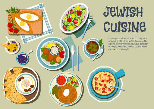 Shabbat day dishes of jewish cuisine flat icon