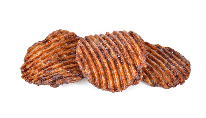 potato chips with chocolate flavored on white background