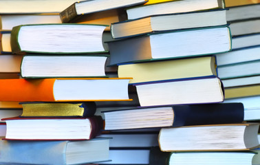 several school books on vintage table