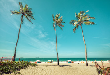 Entry on Ipanema Beach with palms in Rio De Janeiro