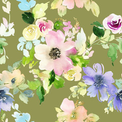 Seamless pattern with flowers watercolor. Gentle colors. Female pattern. Handmade.
