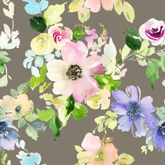 Seamless pattern with flowers watercolor. Gentle colors. Female pattern. Handmade.