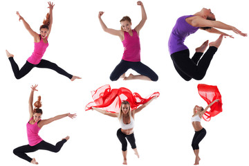 Photo set of fitness women exercising in studio