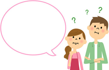 疑問をいだく若いカップル　吹き出し