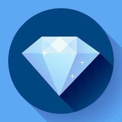 Diamond icon. Flat vector design with long shadow