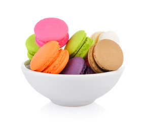 macaroons or macaron in the bowl on white background