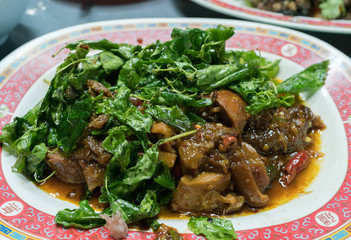 Fried pork with basil
