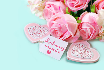 mothers day background with polish text in pastel colors