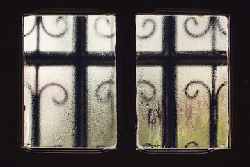 Vintage fosty window, drops of water