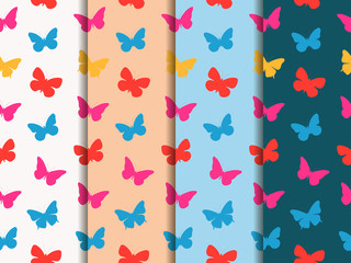 Butterfly seamless pattern. Set of seamless patterns. Multicolor butterflies. Vector illustration.