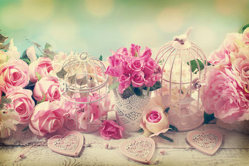 romantic vintage love background with flowers