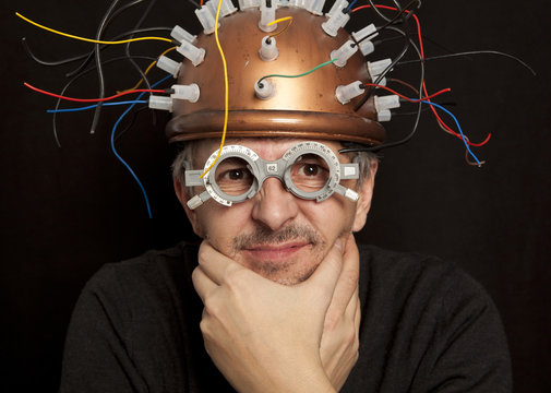 Cheerful inventor helmet for brain research