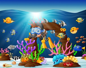Obraz na płótnie Canvas Illustration of diver under the sea