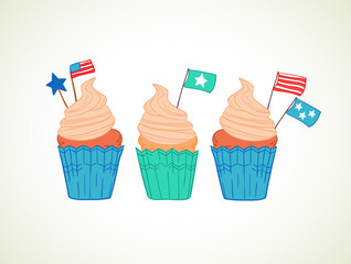 Hand drawn vector illustration - Sweet cupcakes with decorations