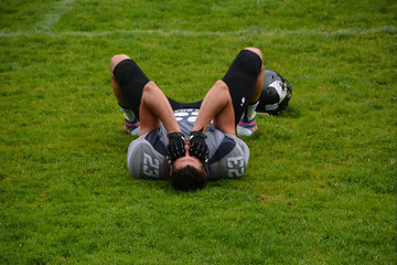  American football player laying down