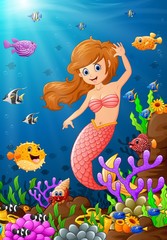 Obraz na płótnie Canvas Illustration mermaid under the sea