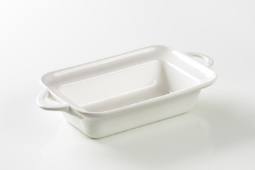 Deep rectangular white ceramic dish