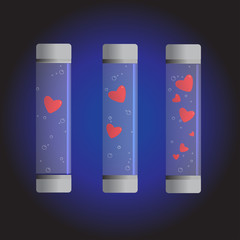 revolution of love with Red heart symbol in glasses capsules, Vertical, Vector illustration.