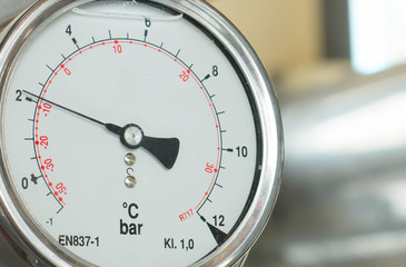 Pressure gauge, measuring instrument close up.