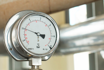 Pressure gauge, measuring instrument close up.