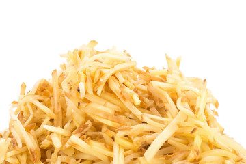 Shredded ginger on white background