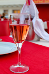 A glass of wine with lip's stain