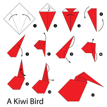Step by step instructions how to make origami A Kiwi Bird.