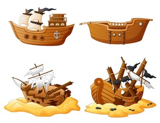 Set of broken pirate ship © dreamblack46