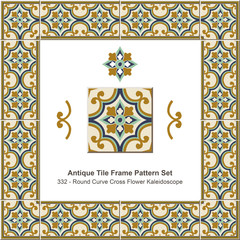 Antique tile frame pattern set_332 Round Curve Cross Flower Kaleidoscope
