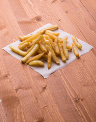 fries on wooden table