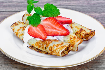 Tasty Pancakes Stack with Strawberry