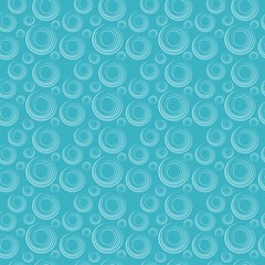 Abstract white circles and eddies simple seamless background for the site, documents, forms, packages, packaging, clothing, paper and other things.  Turquoise illustration.