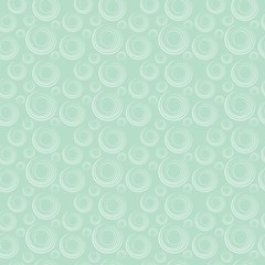 Abstract white circles and eddies simple seamless background for the site, documents, forms, packages, packaging, clothing, paper and other things.  Mint color illustration.