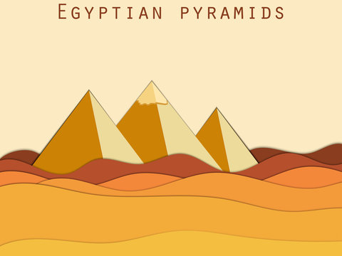 Landscape with the Egyptian pyramids. Paper Desert. Vector illustration.