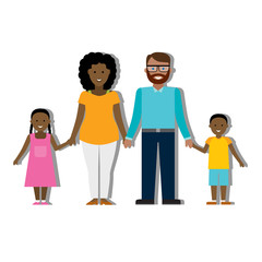 Multicultural traditional family with parents and children. Happy family. Boy and girl. African american mother. Smiling family