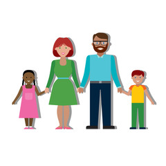 Multicultural traditional family with parents and children. Happy family. Boy and girl. African american girl and swarthy father. Smiling family
