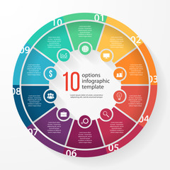 Vector business pie chart template for graphs, charts, diagrams. Business circle infographic concept with 10 options, parts, steps, processes. © rikkyal