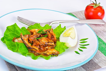Canned Fish with Eggs on Lettuce