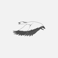 flying goose in grayscale