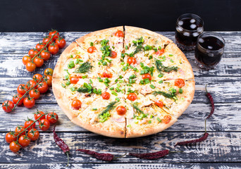 Cherry ham and cheese pizza on