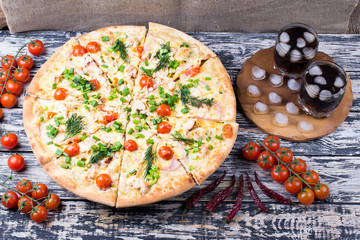 Cherry ham and cheese pizza on