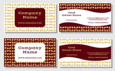 Elegant and modern business card. The refined design. A beautiful combination of gold, yellow, white and rich, deep red color. Vector illustration