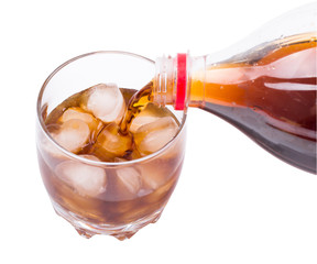 Glass with Coca and ice on a