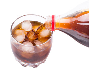 Glass with Coca and ice on a