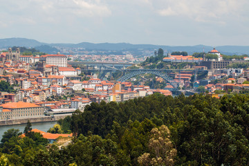 Panoramic view from urban skyline of Oporto city in Portugal
