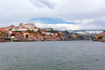 Panoramic view from urban skyline of Oporto city in Portugal