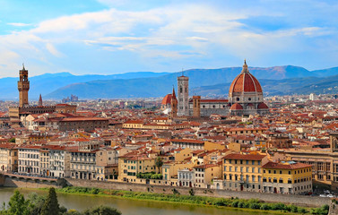 Fototapeta na wymiar highly saturated colors view of Florence in Italy with Duomo