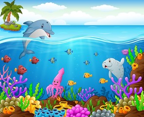 Naklejka premium Cartoon fish under the sea
